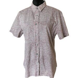 Paul Smith Vintage Shirt: Tiny Print Short Sleeve Button-Down, Magenta Cream L